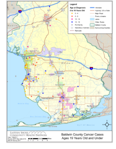 Baldwin County Cancer Cases, All types, Ages 0-19
